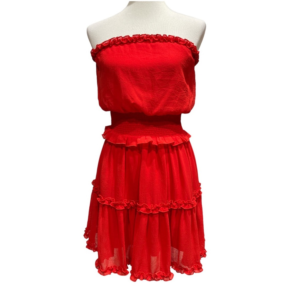 She + Sky Red Strapless Tiered Dress Size Small New